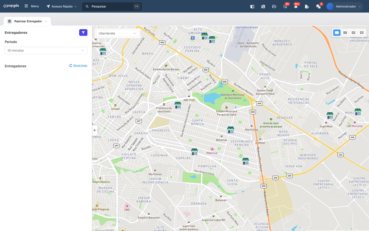 Posição de cada entregador no mapa